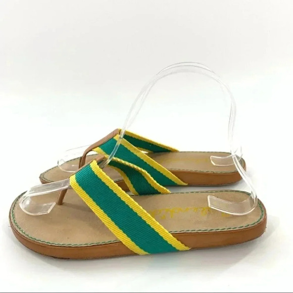 Splendid womens sandals sz 8 green yellow canvas retro beach preppy flip flops - Picture 5 of 13